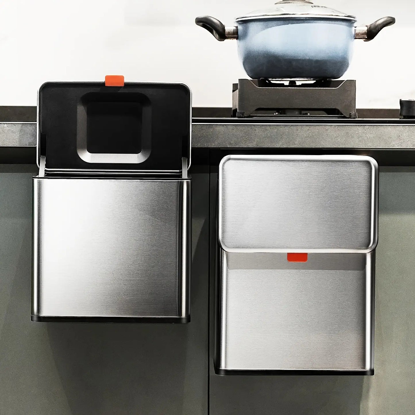 1pc Stainless Steel Rectangular Hanging Kitchen Can