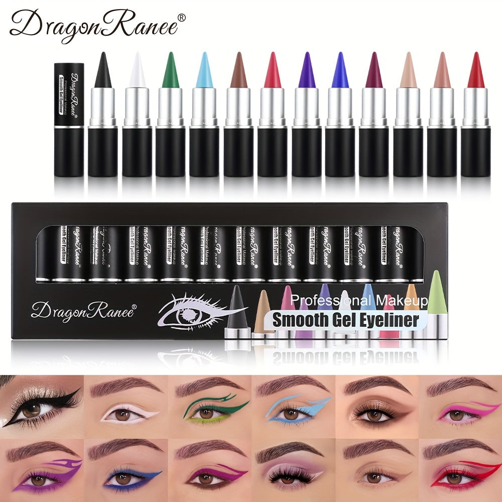 12pcs Long-lasting Waterproof Automatic Rotating Color Eyeliner Case