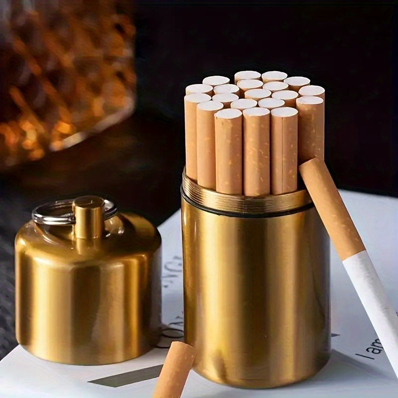 1pc Sleek Brass-Toned Waterproof Metal Cigarette Case