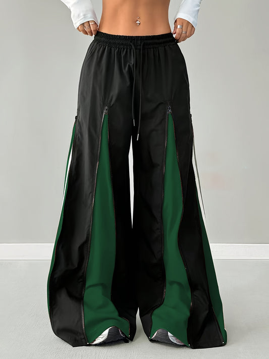 Women'S Casual Cargo Pants with Contrast Color Block Design