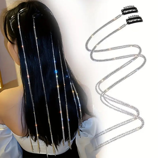 Street Style Iron Headband - Chic Rhinestone Tassel Hair Chain