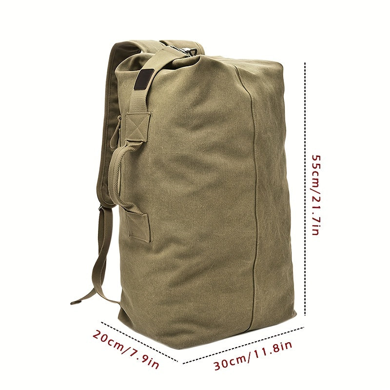 Large Capacity Adjustable Khaki Canvas Backpack for Men