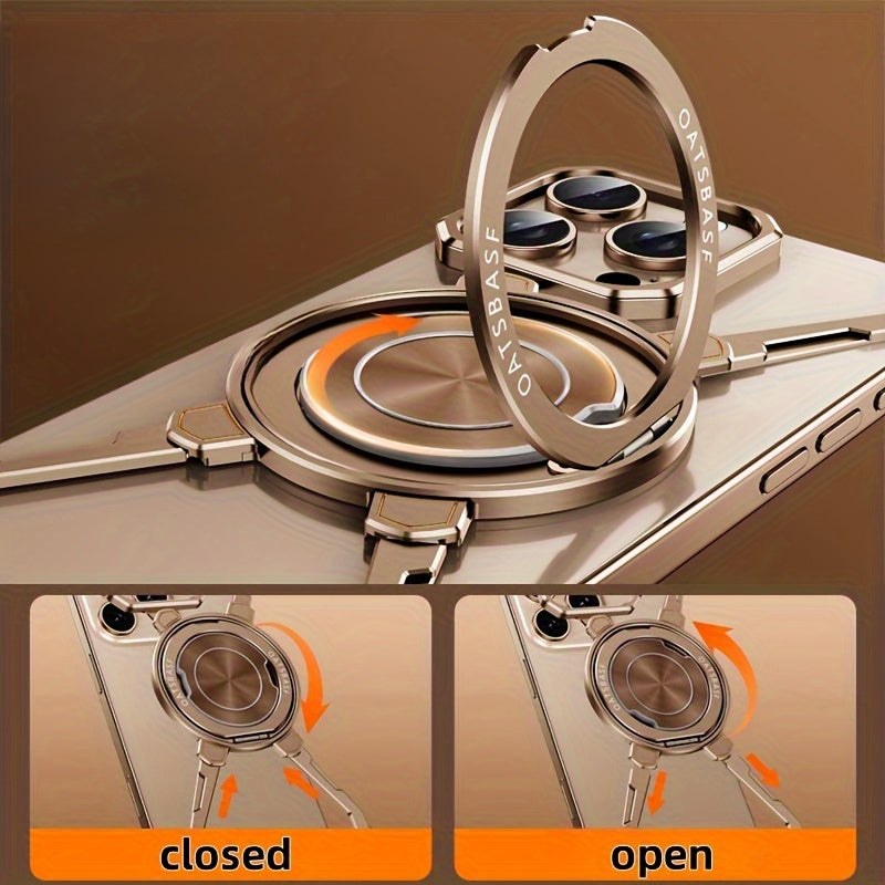 360 ° Rotating Aluminum Alloy Frameless Natural Titanium Steel Phone Case