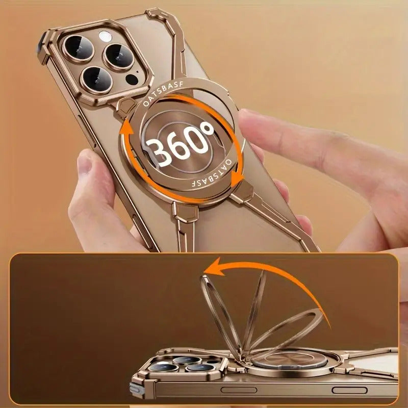 360 ° Rotating Aluminum Alloy Frameless Natural Titanium Steel Phone Case