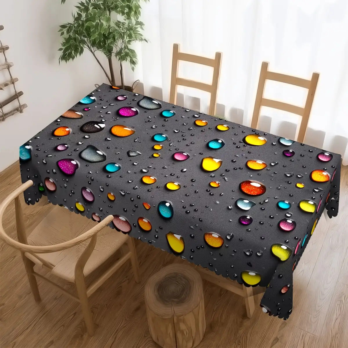A colorful water drop pattern tablecloth
