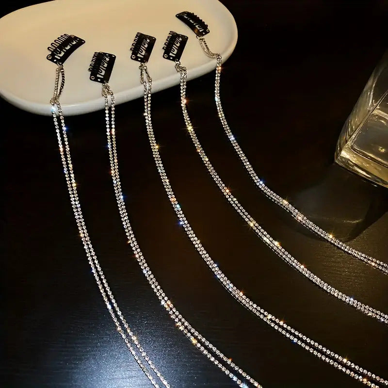 Street Style Iron Headband - Chic Rhinestone Tassel Hair Chain