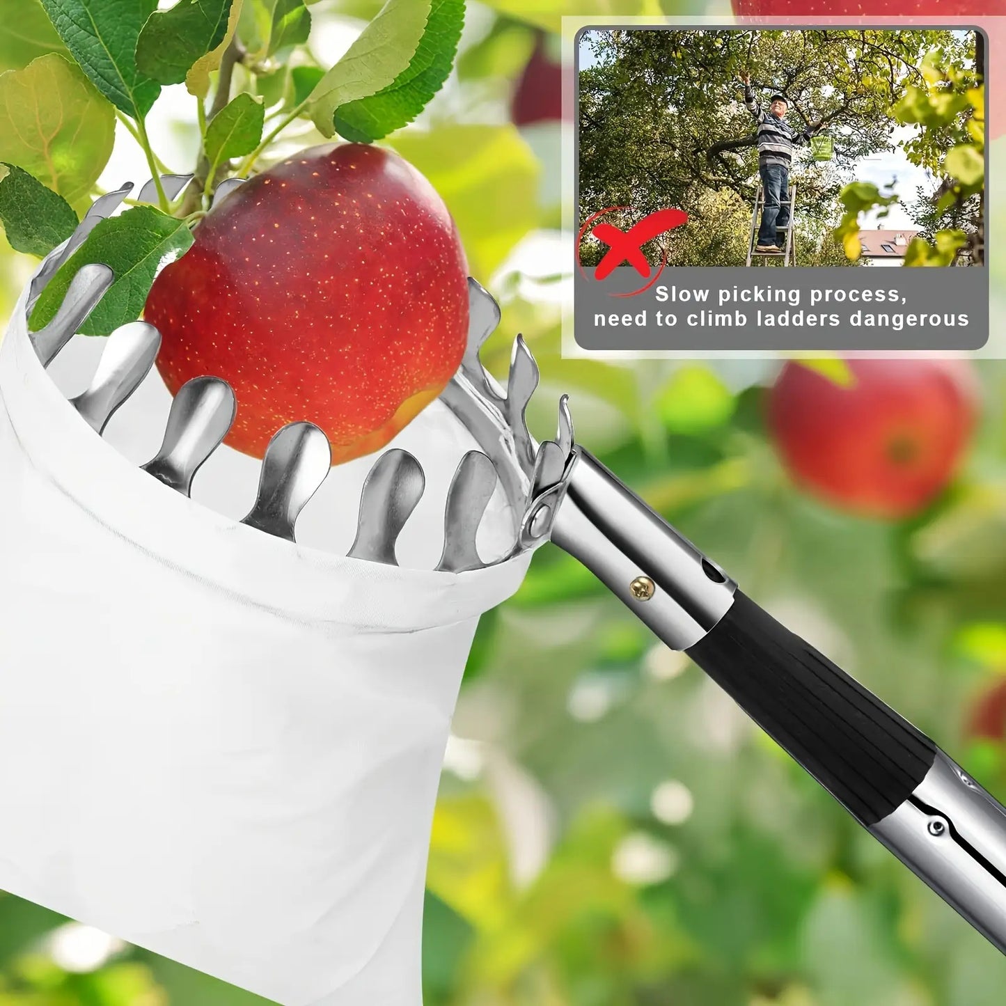 11ft Adjustable Fruit Picker Pole with Basket