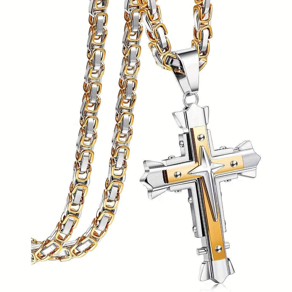 1pc Men'S  Stainless Steel Cross Pendant Necklace