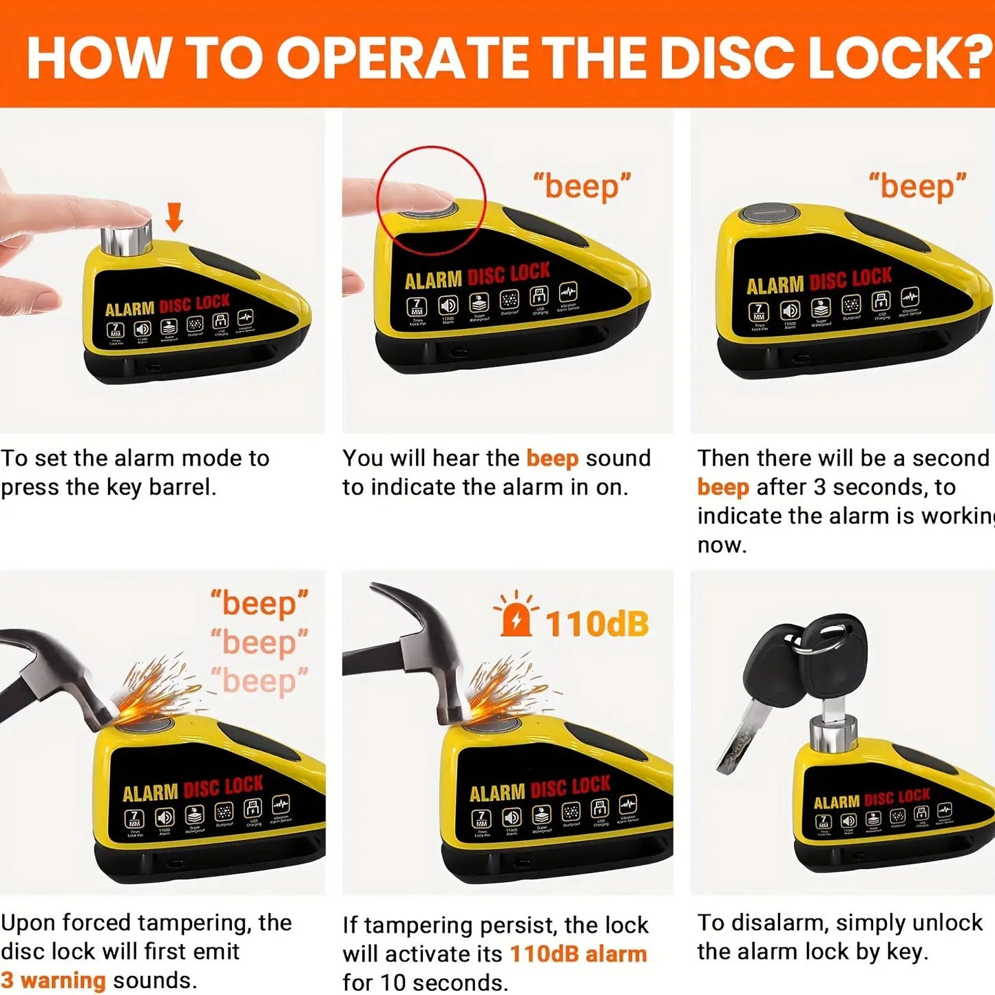 110dB Alarm Disc Brake Lock Motorcycle Disc Brake Anti-theft Lock