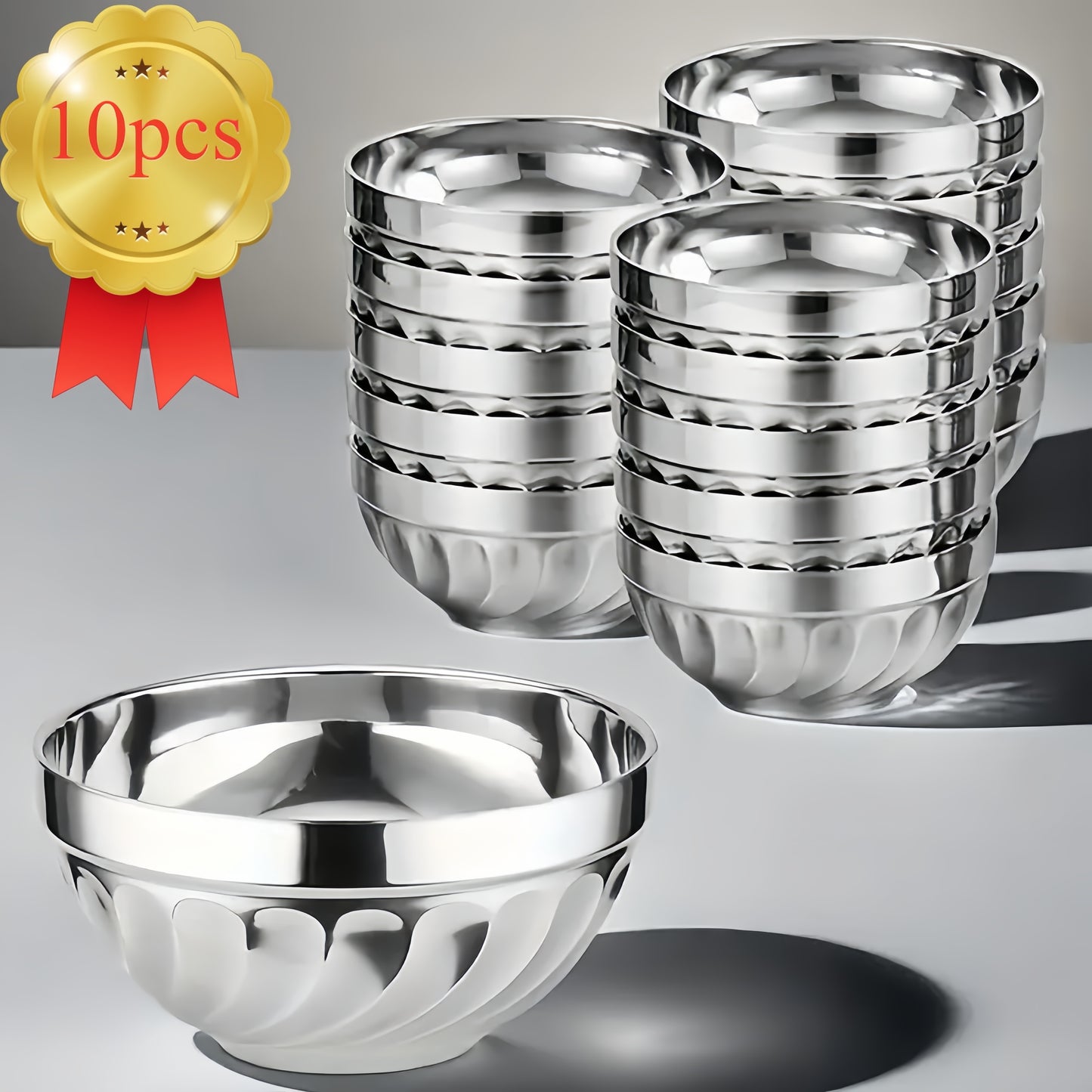 10pcs Durable Stainless Steel Bowls Set