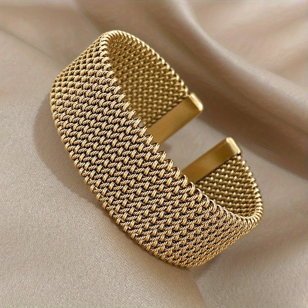Vintage Stainless Steel Braided Mesh Open Bracelet