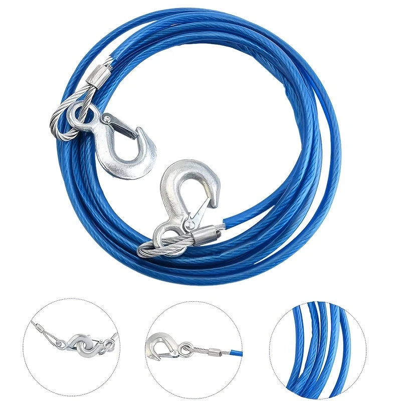 1 Roll 5m Steel Tow Rope with Hooks, Heavy-Duty Car Recovery Cable