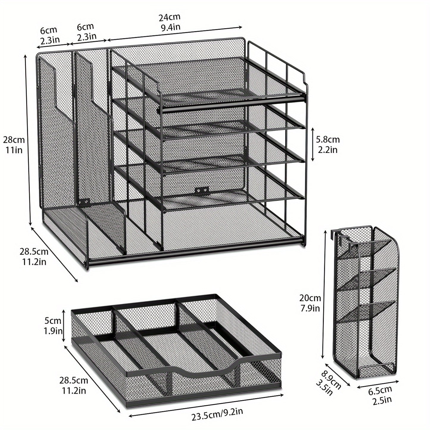 5-Tier Metal Mesh Desk Organizer with Large Vertical File Holder
