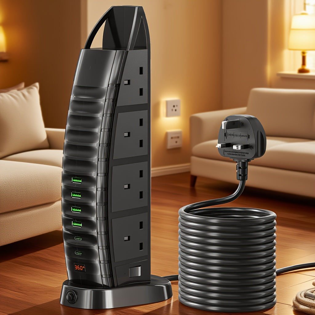 Tower Extension Lead 8 Way Outlets Multi Plug Extension Tower