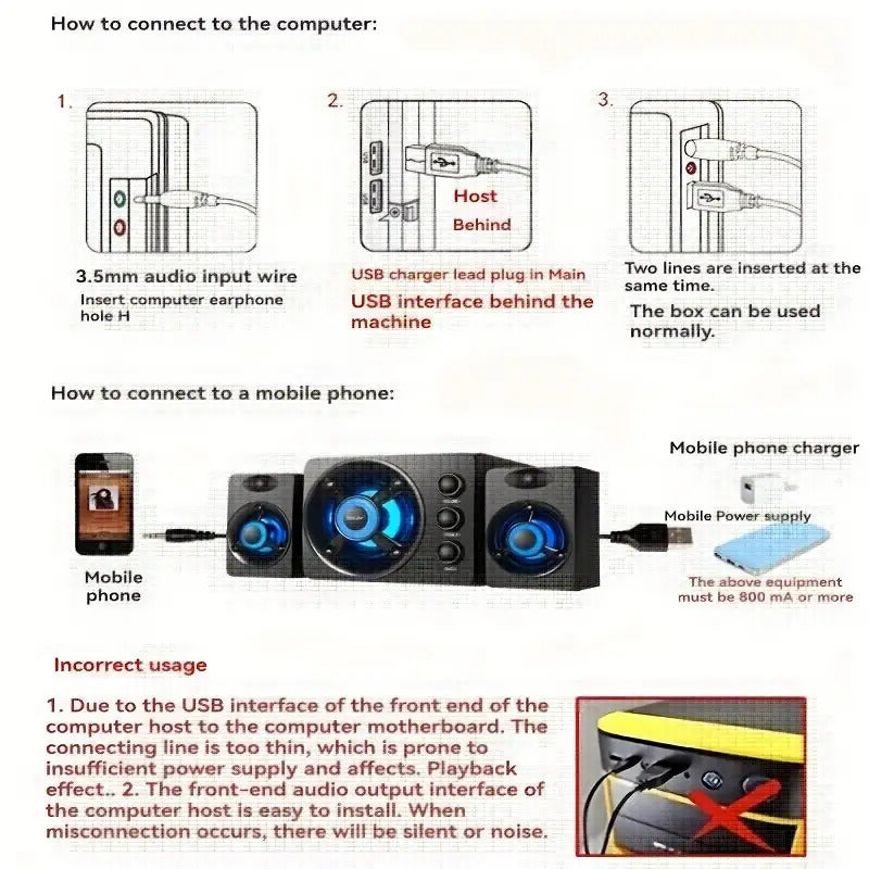 New D-208 wired speaker with USB power supply