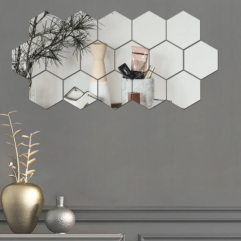 12 Pcs 1mm Thick 3D Mirror Wall Stickers Hexagonal Acrylic Removable Wall Decals DIY Home Decor Art Mirror