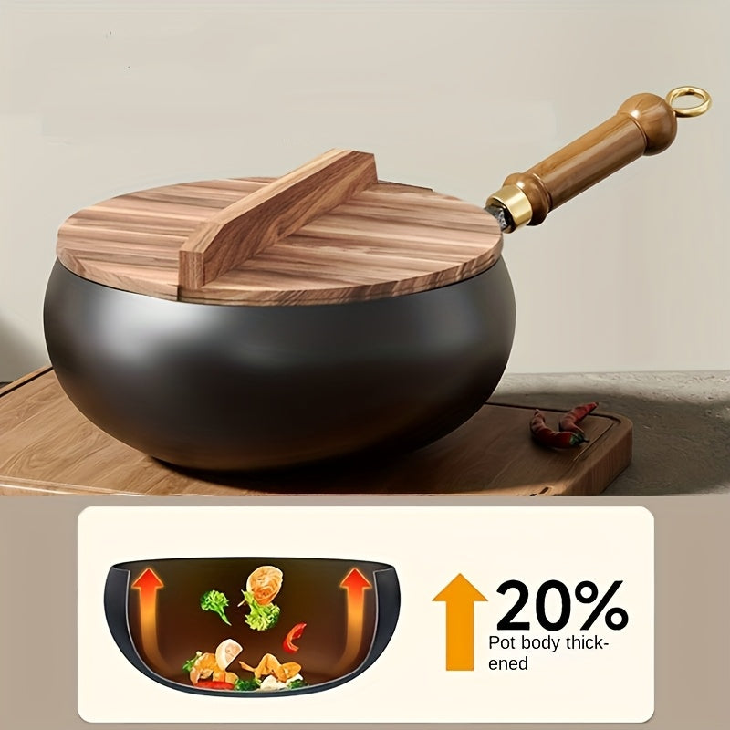 1pc Potbelly Cast Iron Pan with Lid