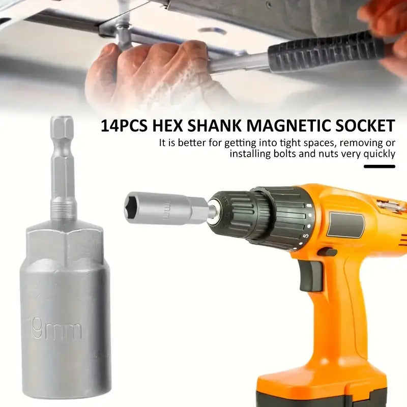 15pcs Magnetic Drill Sockets