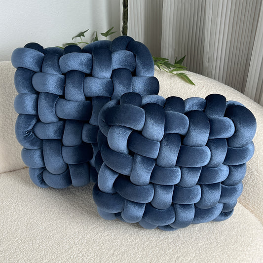 Set of 2 Gold Velvet Hand-woven Square Decorative Pillows