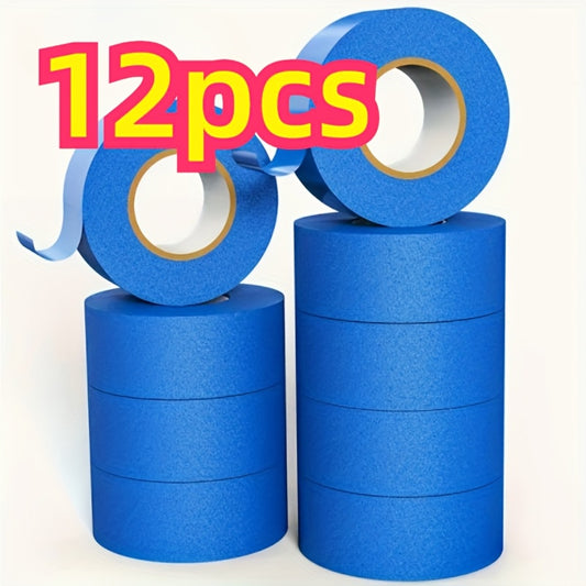 12pcs Blue Painter's Tape, Waterproof, No-Residue, Easy-Tear Adhesive