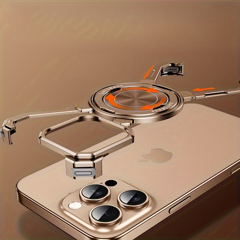 360 ° Rotating Aluminum Alloy Frameless Natural Titanium Steel Phone Case