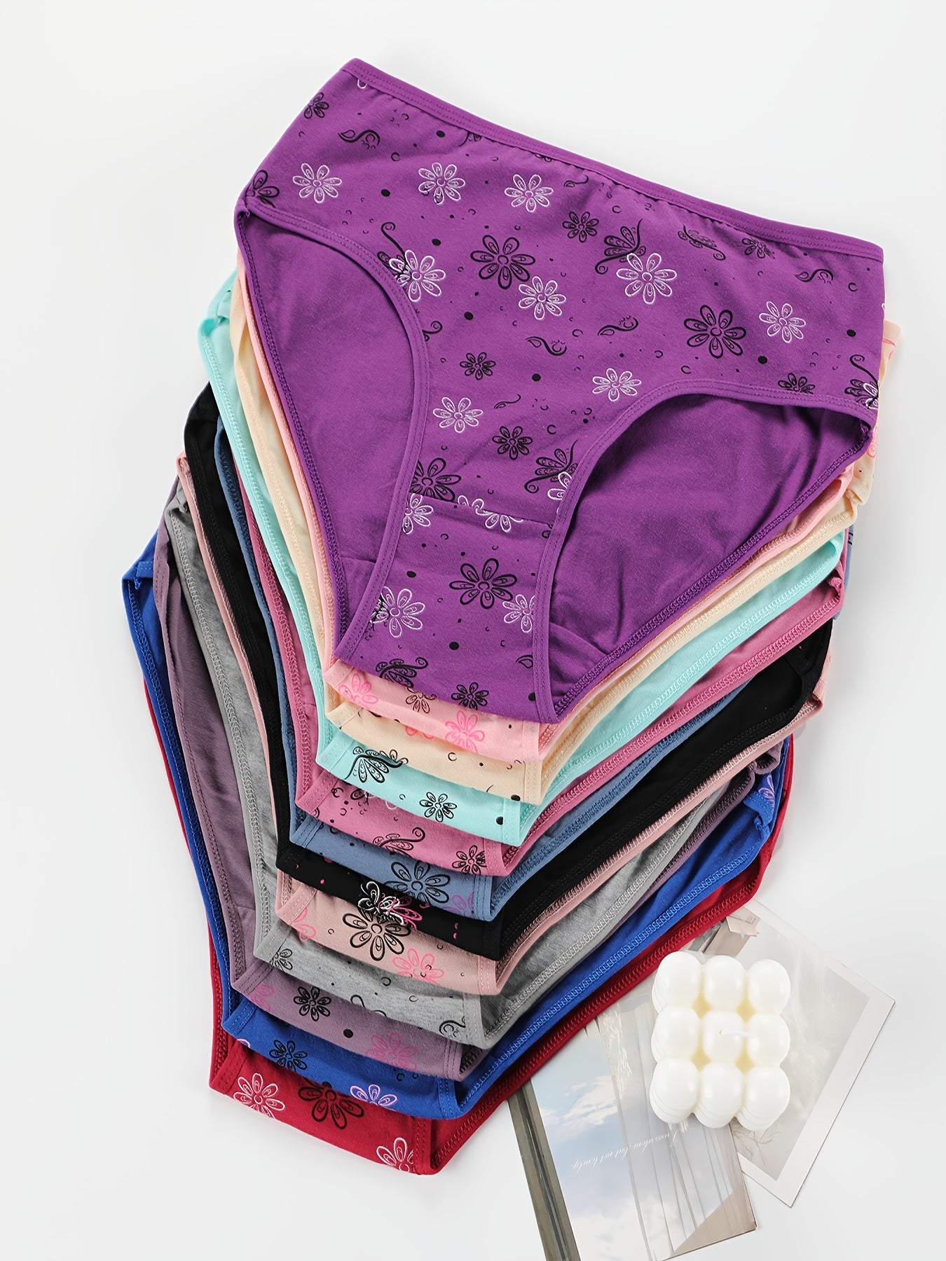 12pcs Plus Size Women's Mid-Rise Panties