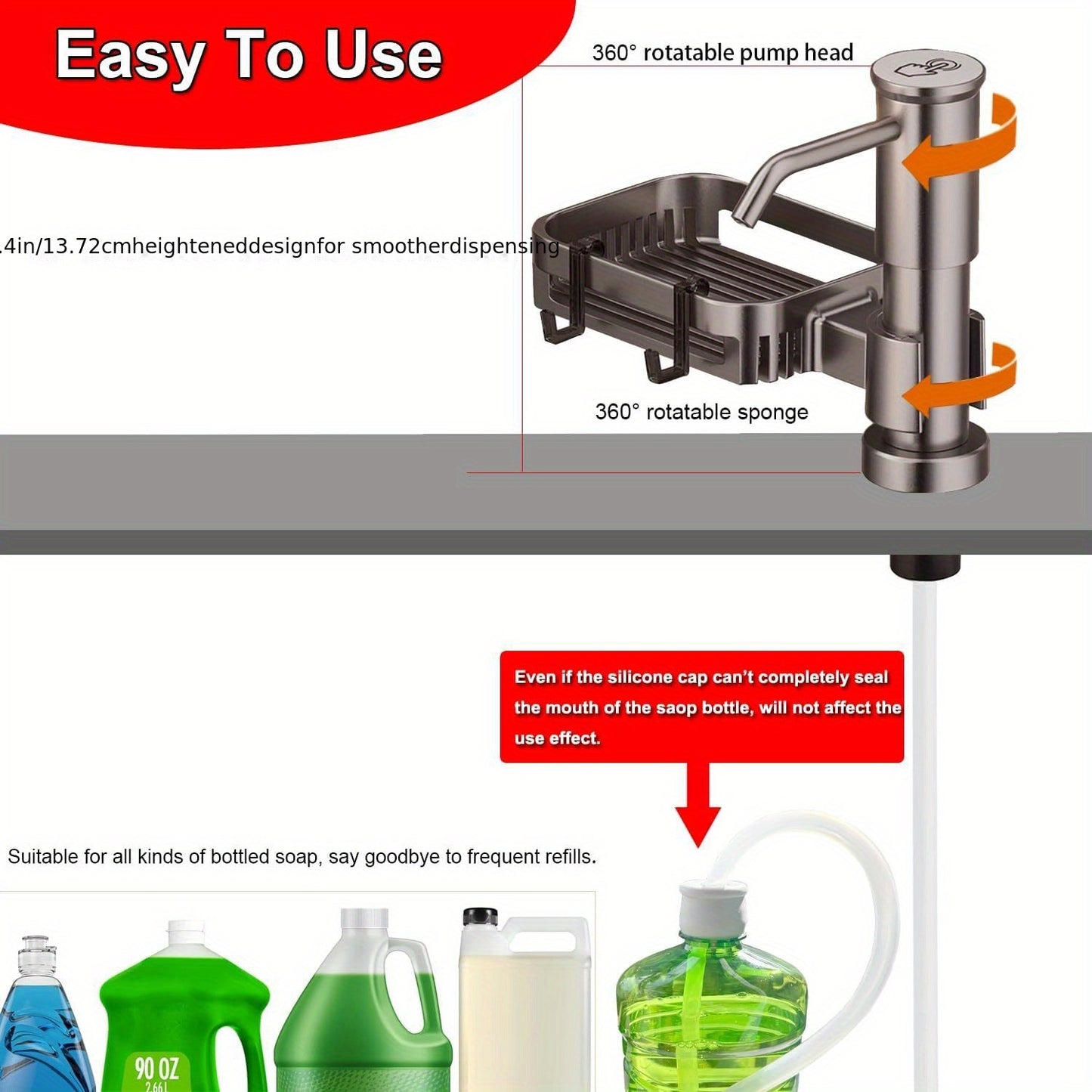 Stainless Steel Built-In Kitchen Sink Soap Dispenser