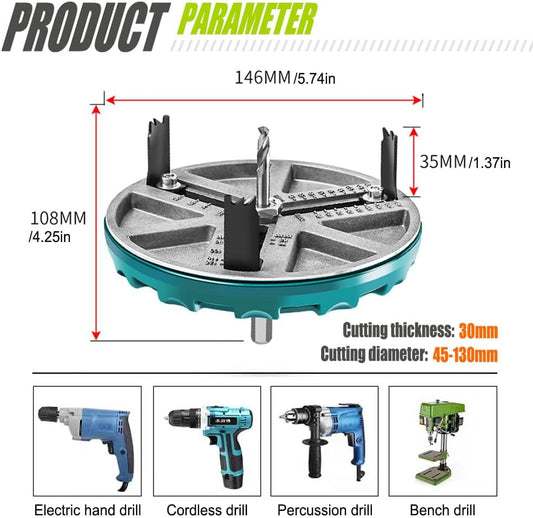 Adjustable Round Hole Saw Tool, Adjustable Hole Saw 1.8in to 5.1in Dia  Special note: This product does not include the machine, only the drill bit(Frame saw+6 Spare Tips)