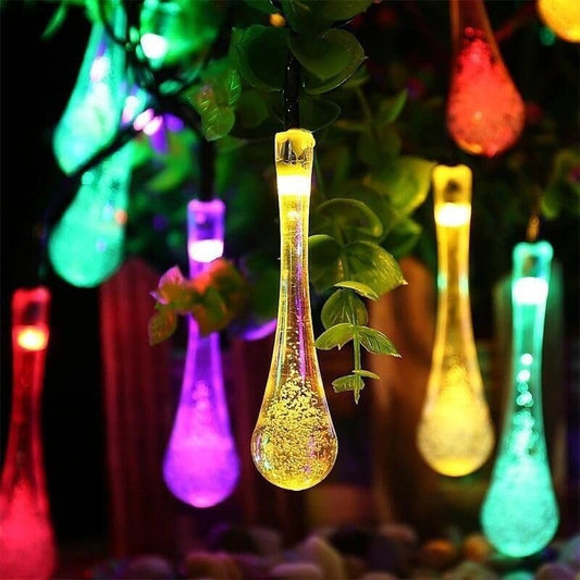 7m 50 /12m 100   LED SolarLights 8 Modes Waterproof Water Drop Solar Fairy String Lights for Garden Night Light Lamps