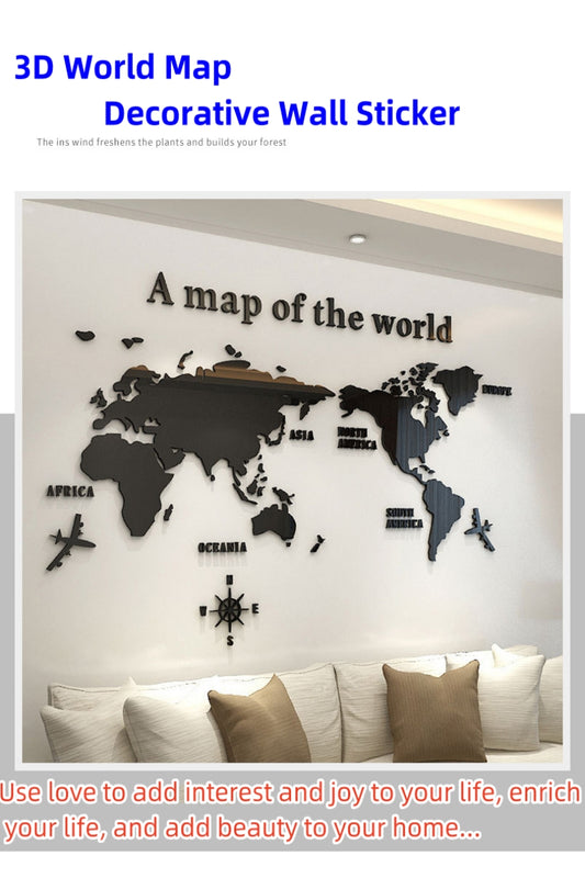 3D World Map Decorative Wall Sticker(Height 1.2m*Width 2.3m)