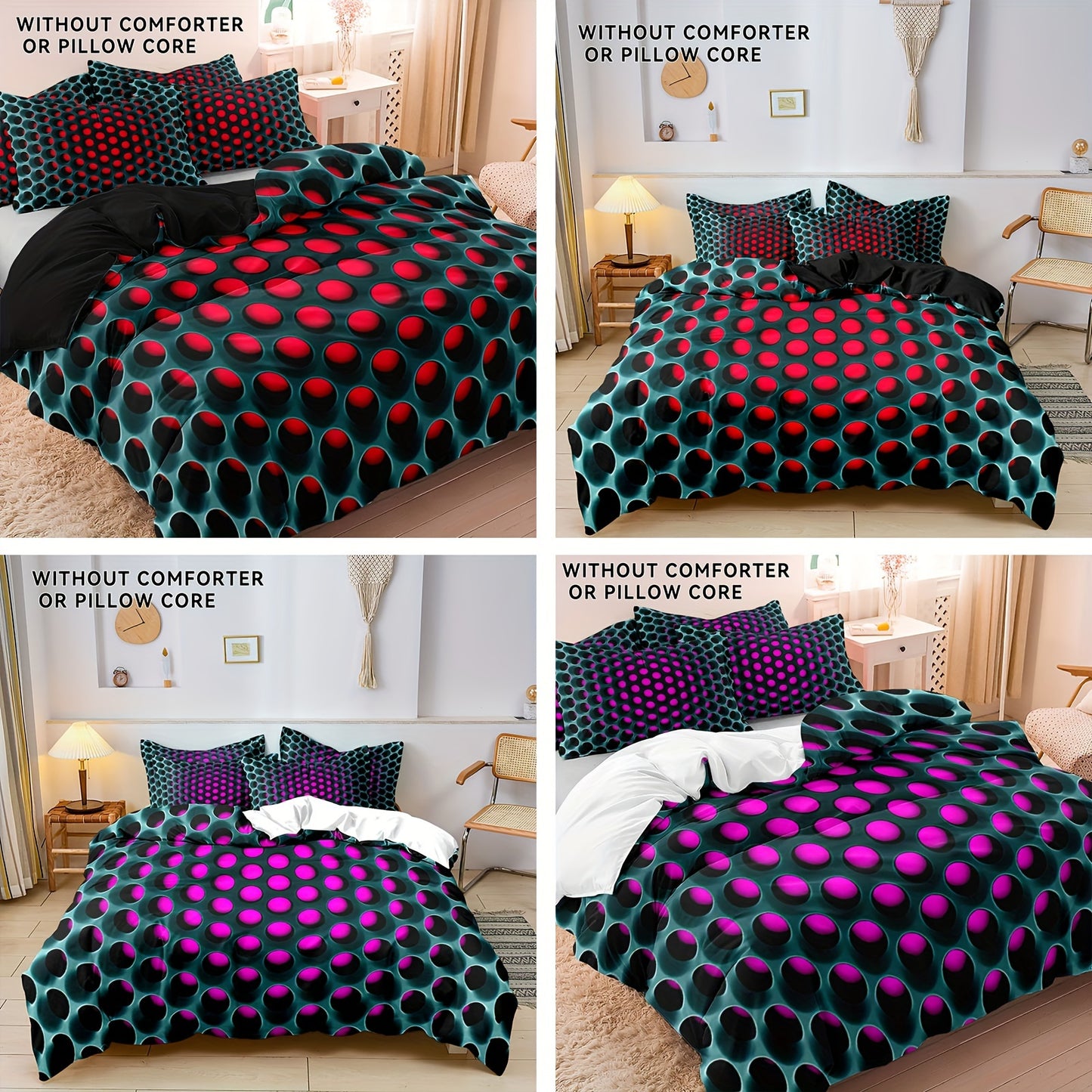 3pcs Y2K Geometric 3D Honeycomb Pattern Duvet Cover Set
