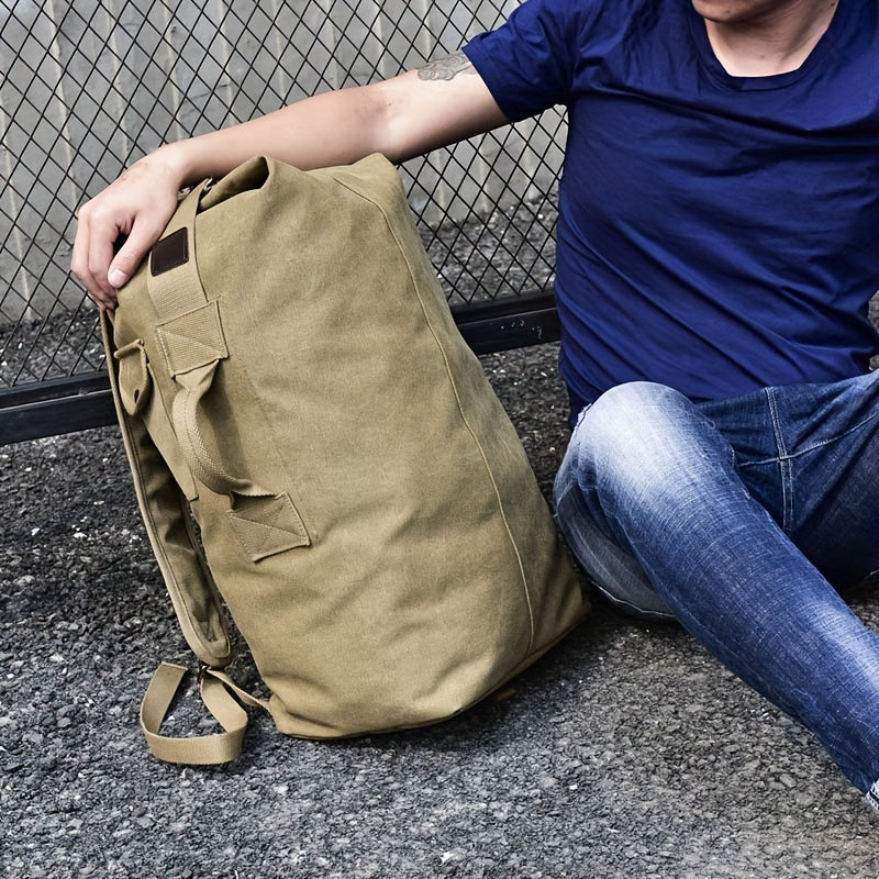 Large Capacity Adjustable Khaki Canvas Backpack for Men