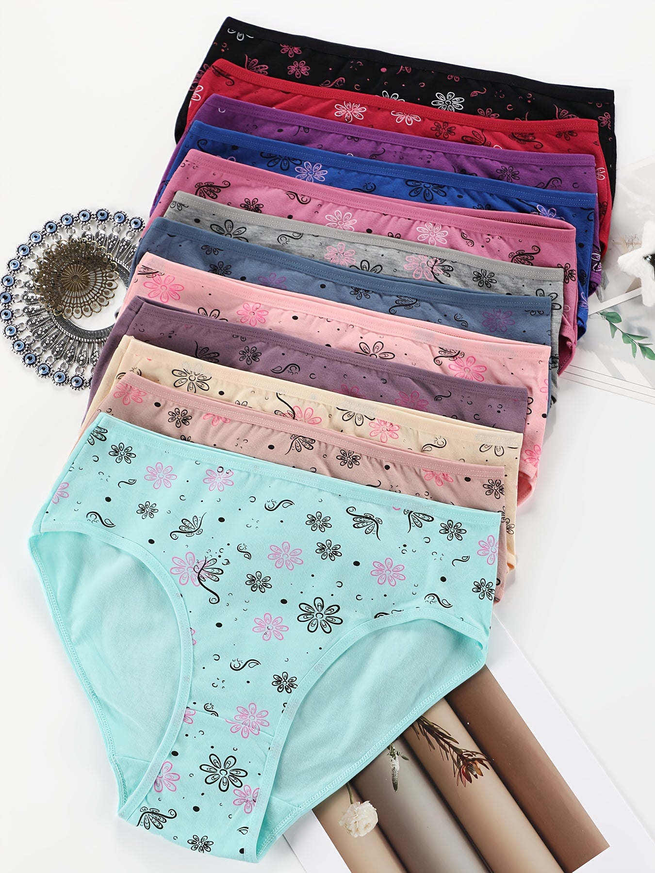 12pcs Plus Size Women's Mid-Rise Panties