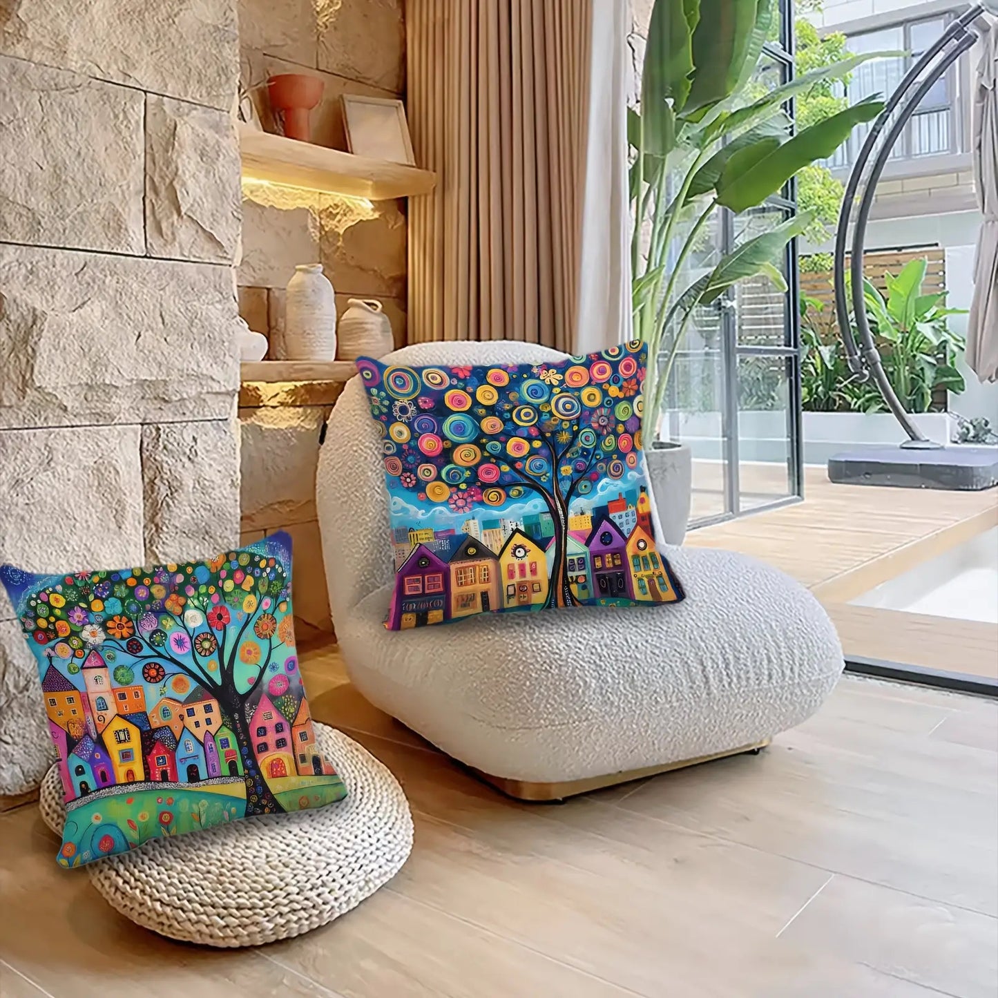 4-Pack Traditional-Style Abstract Countryside Throw Pillow Covers