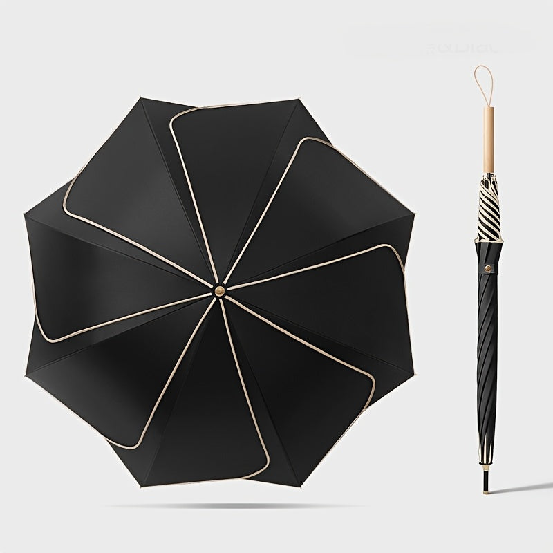 1-Pack Flower Petal Design Automatic Open Umbrella with Wood Handle