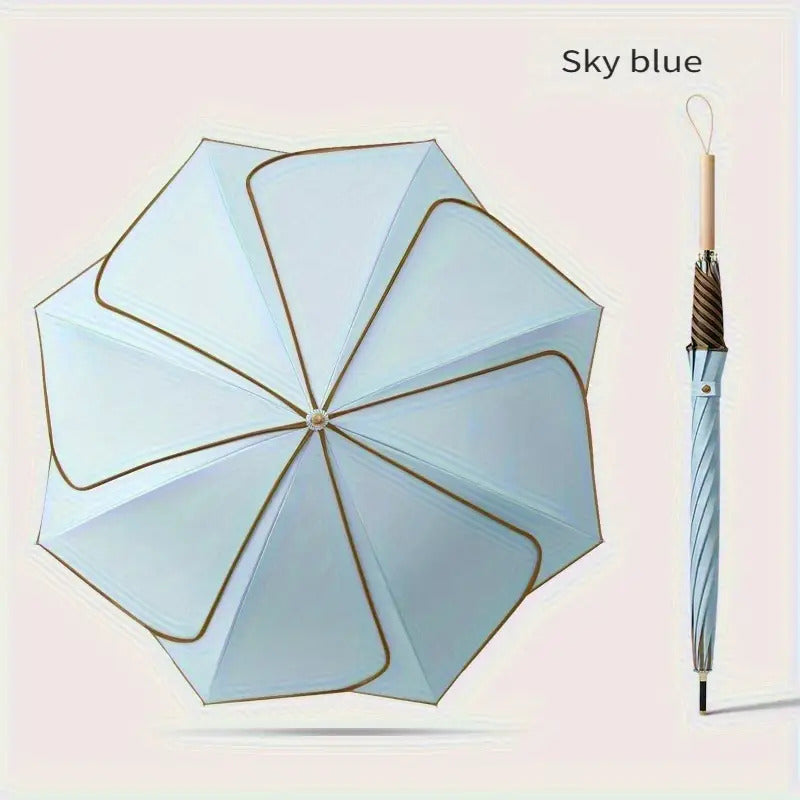1-Pack Flower Petal Design Automatic Open Umbrella with Wood Handle