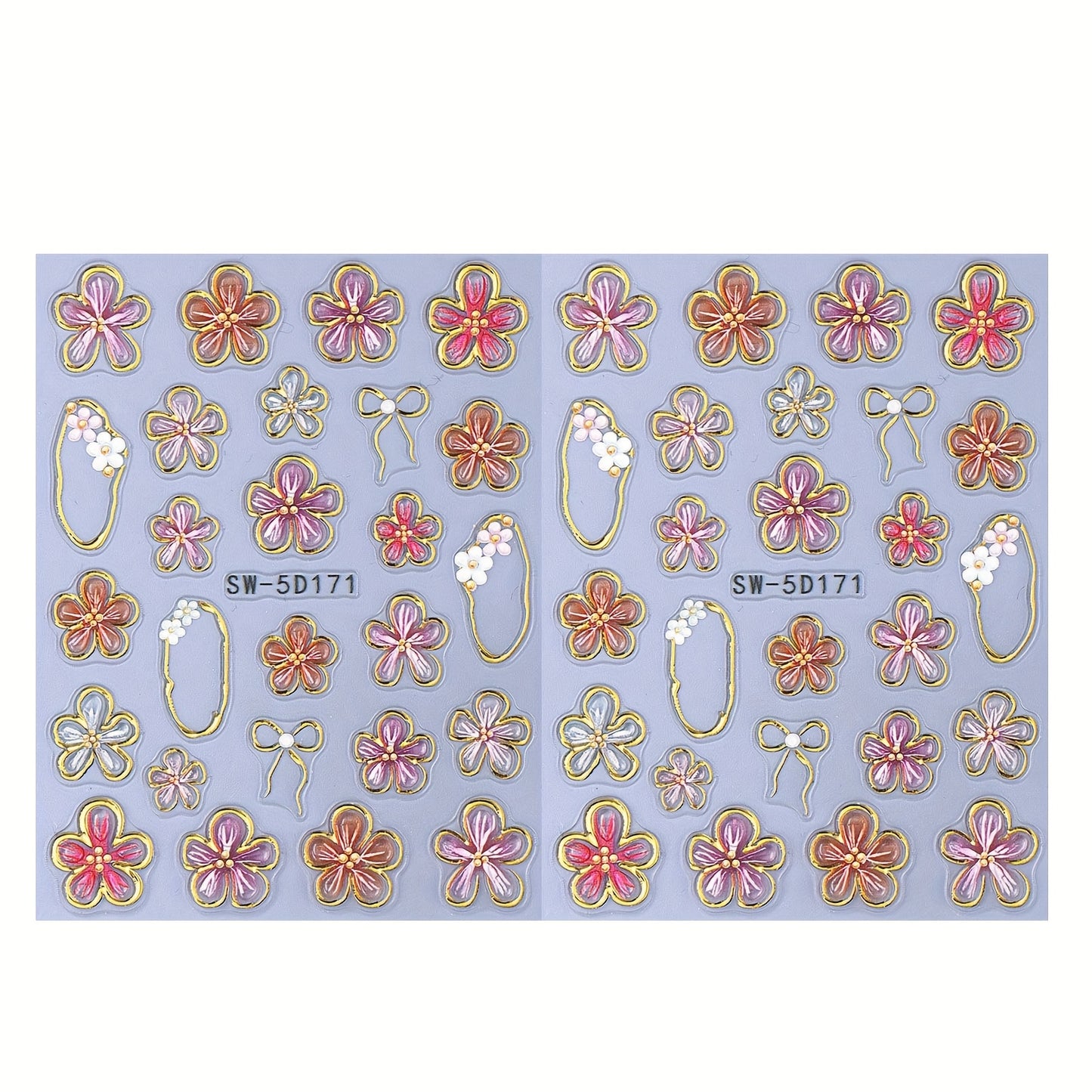 10pcs 5D Embossed Flower Nail Stickers