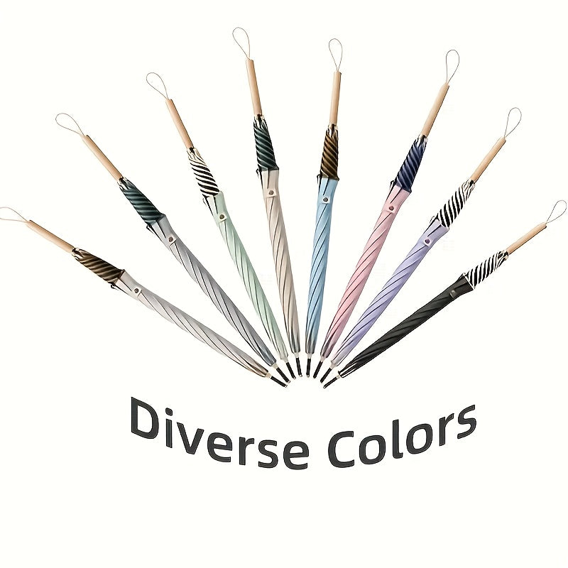 1-Pack Flower Petal Design Automatic Open Umbrella with Wood Handle