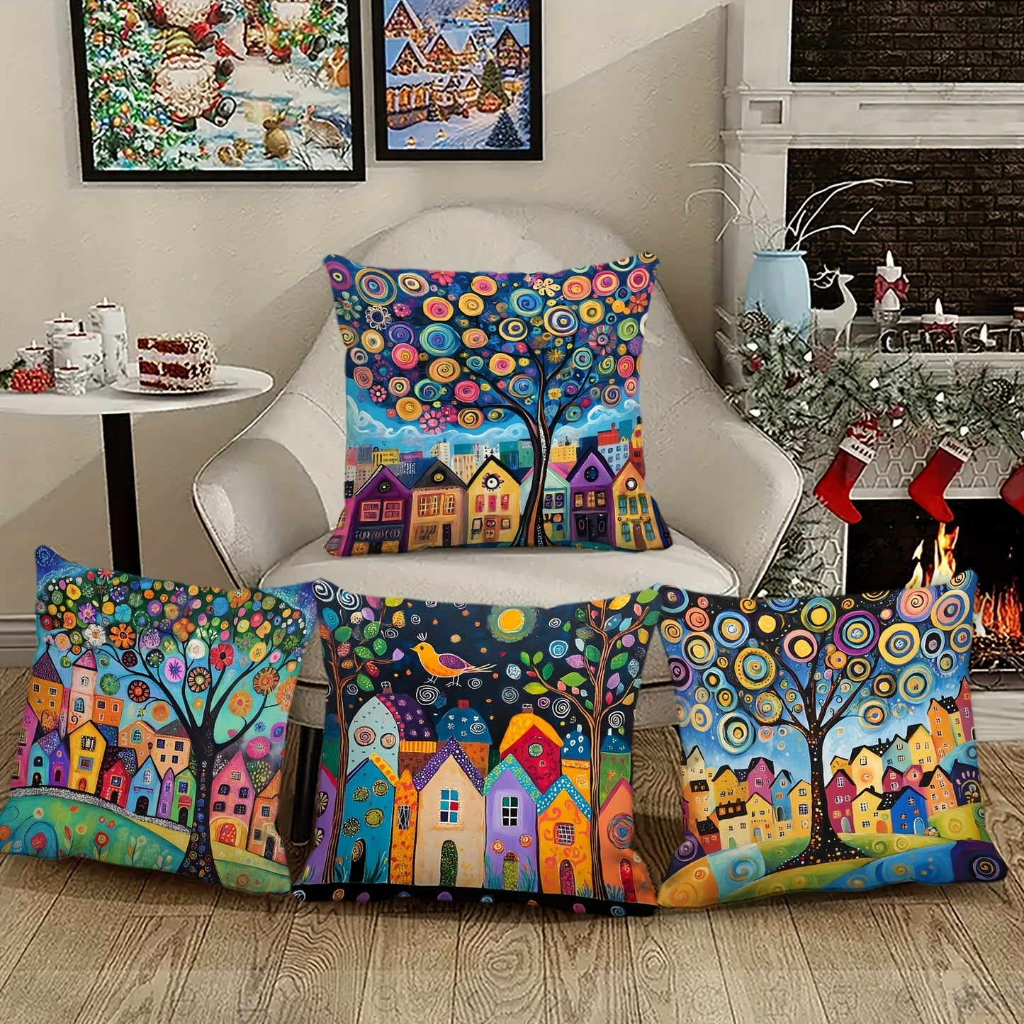 4-Pack Traditional-Style Abstract Countryside Throw Pillow Covers