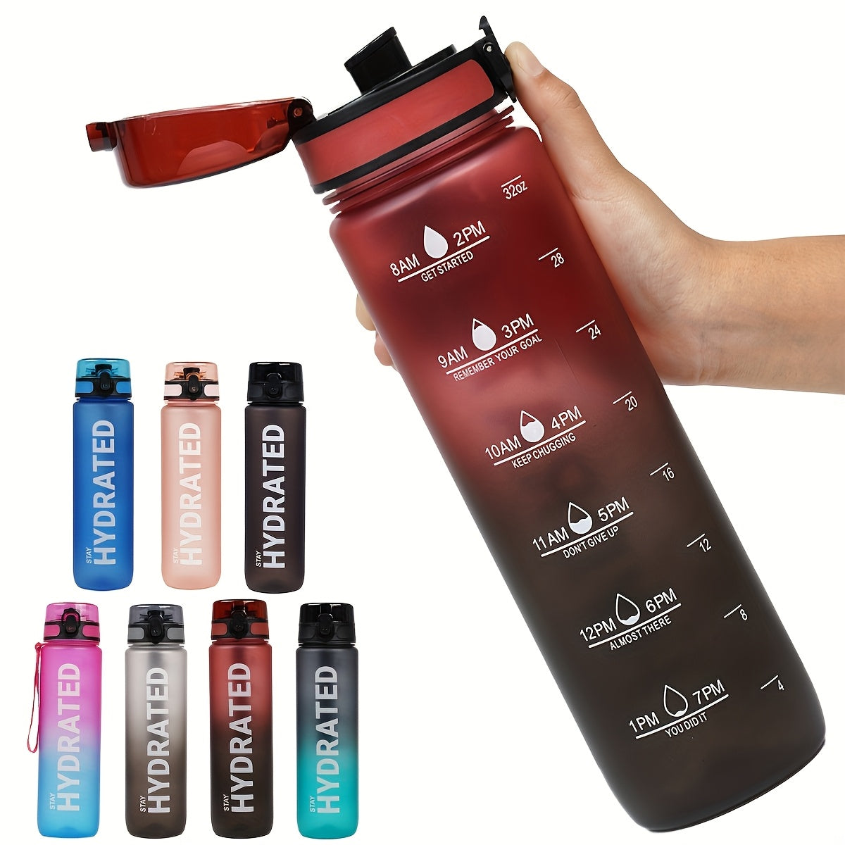 Sport-inspired water bottle with time markings