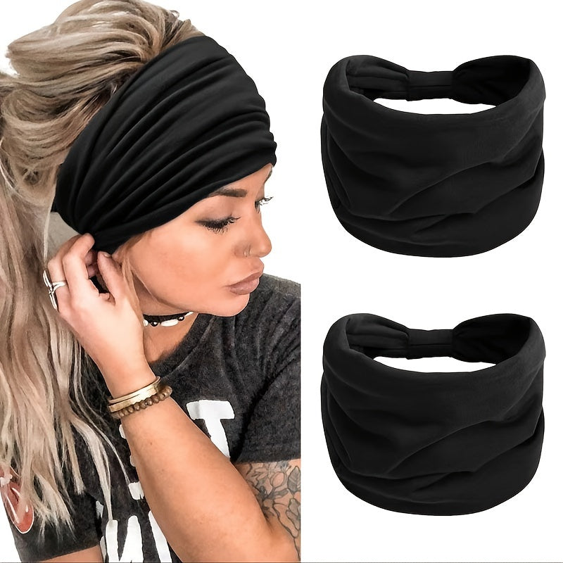 2-Piece Stylish Women's Non-Slip Woven Wide Headband