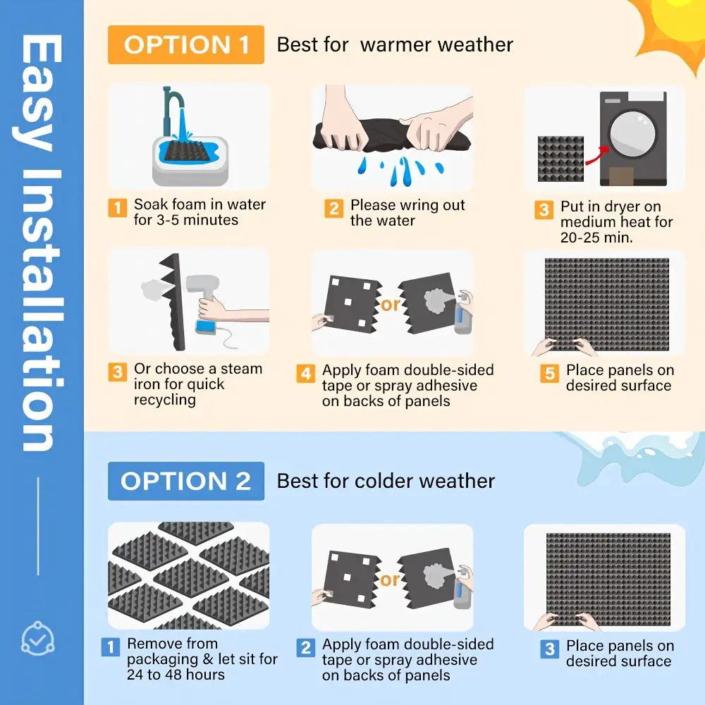 12pcs Diamond Groove Sound Proof Foam Panels