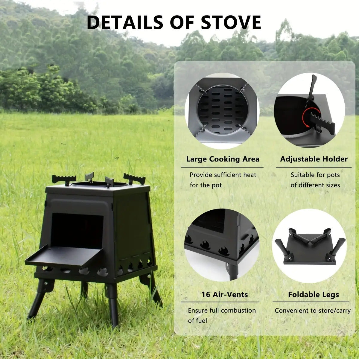 Large Portable Cast Iron Camping Wood Stove