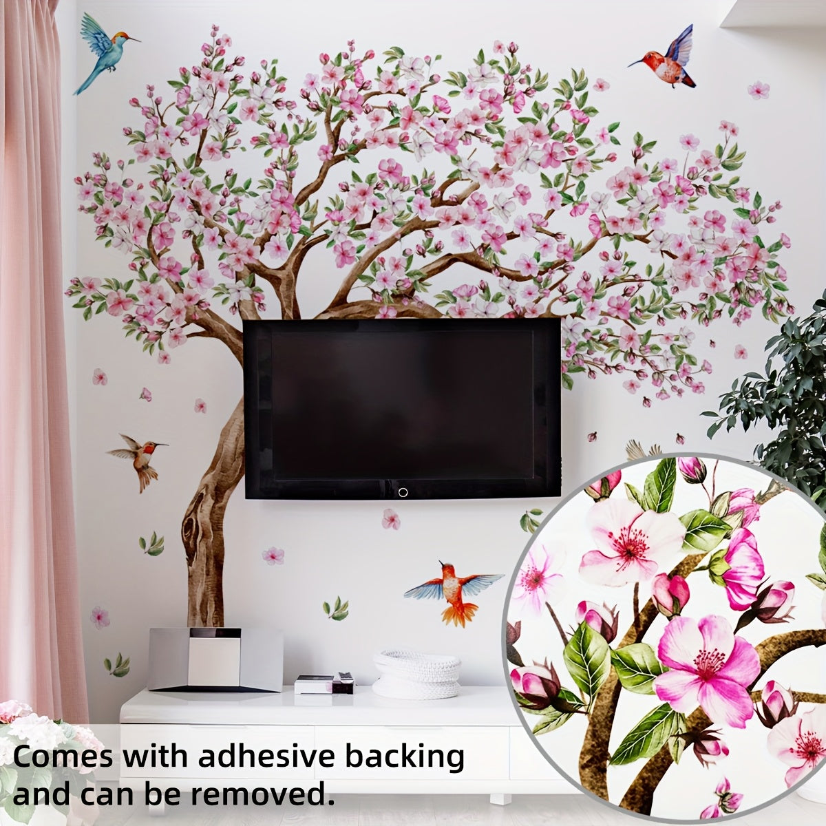 Six-Piece Large Peach Blossom Wall Decal | Self-Adhesive Stickers