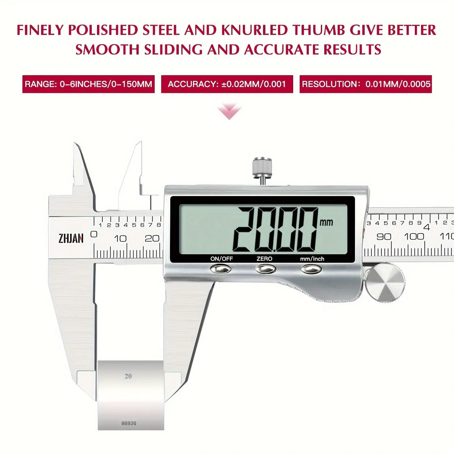 Digital caliper, stainless steel caliper measuring tool