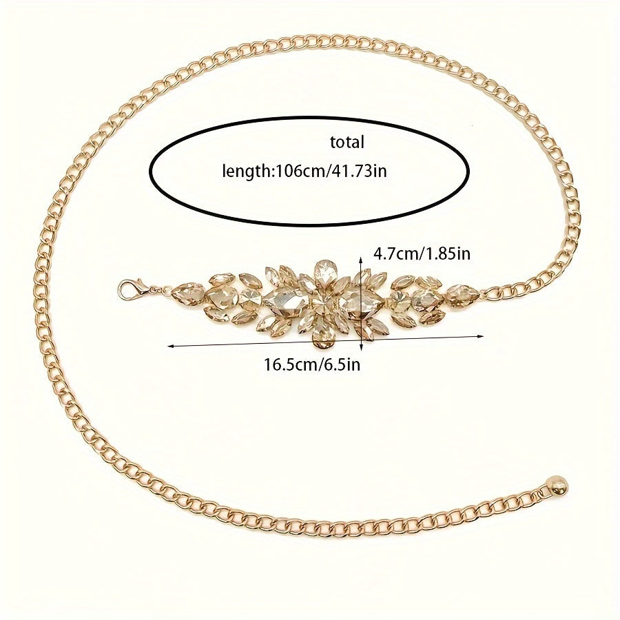 1pc Women's Adjustable Rhinestone Chain Belt