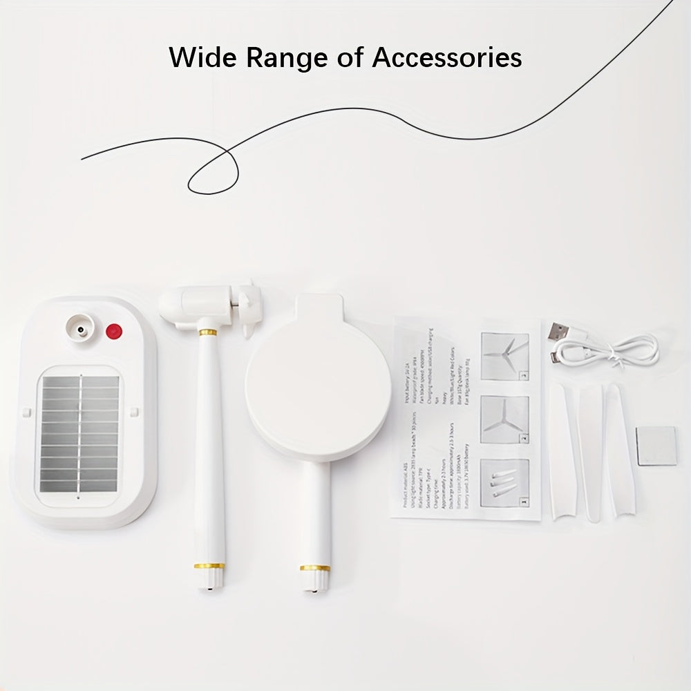 Portable Solar Powered USB Rechargeable Fan & LED Table Lamp