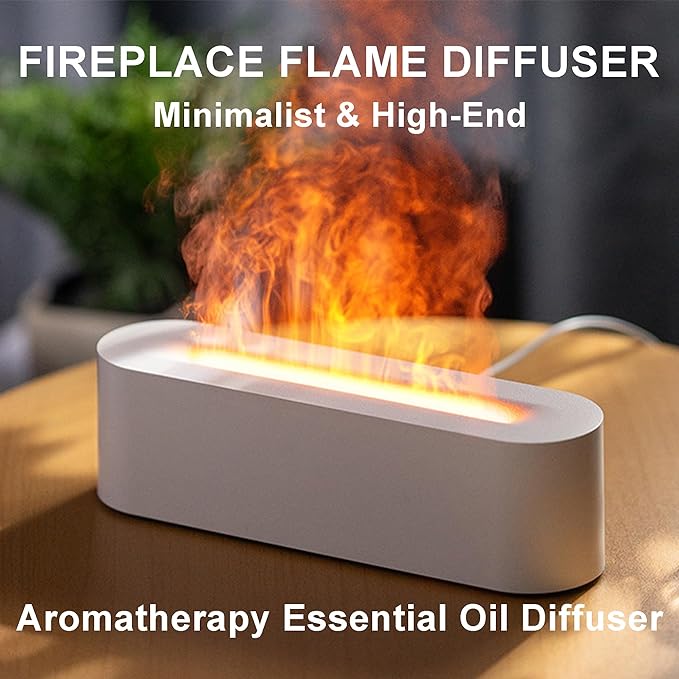 Fireplace Flame Diffuser, Aromatherapy Essential Oil Diffuser, 150ml Cool Mist Ultrasonic Humidifier for Bedroom,Office,Home,Yoga, Timer & Auto Shut-Off, Colorful Night Light