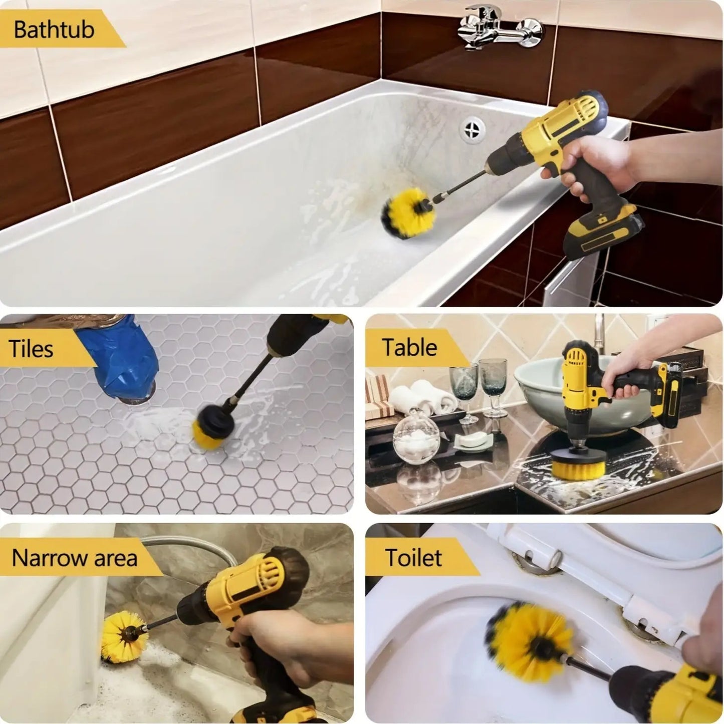 15pcs Electric Drill Brush Set with Extension Rod