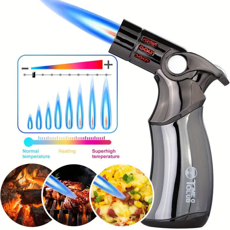 Premium 4-Flame Big Kitchen Torch Lighter - Adjustable, Refillable, Multipurpose Culinary Blow Torch for Perfect Creme Brulee, Baking, BBQ, Cooking, and Camping - Butane Gas Not Included